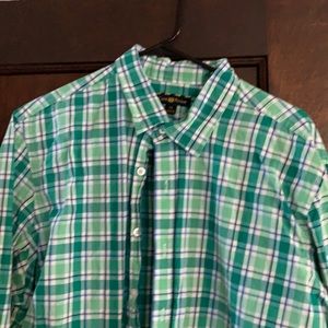Green plaid button down